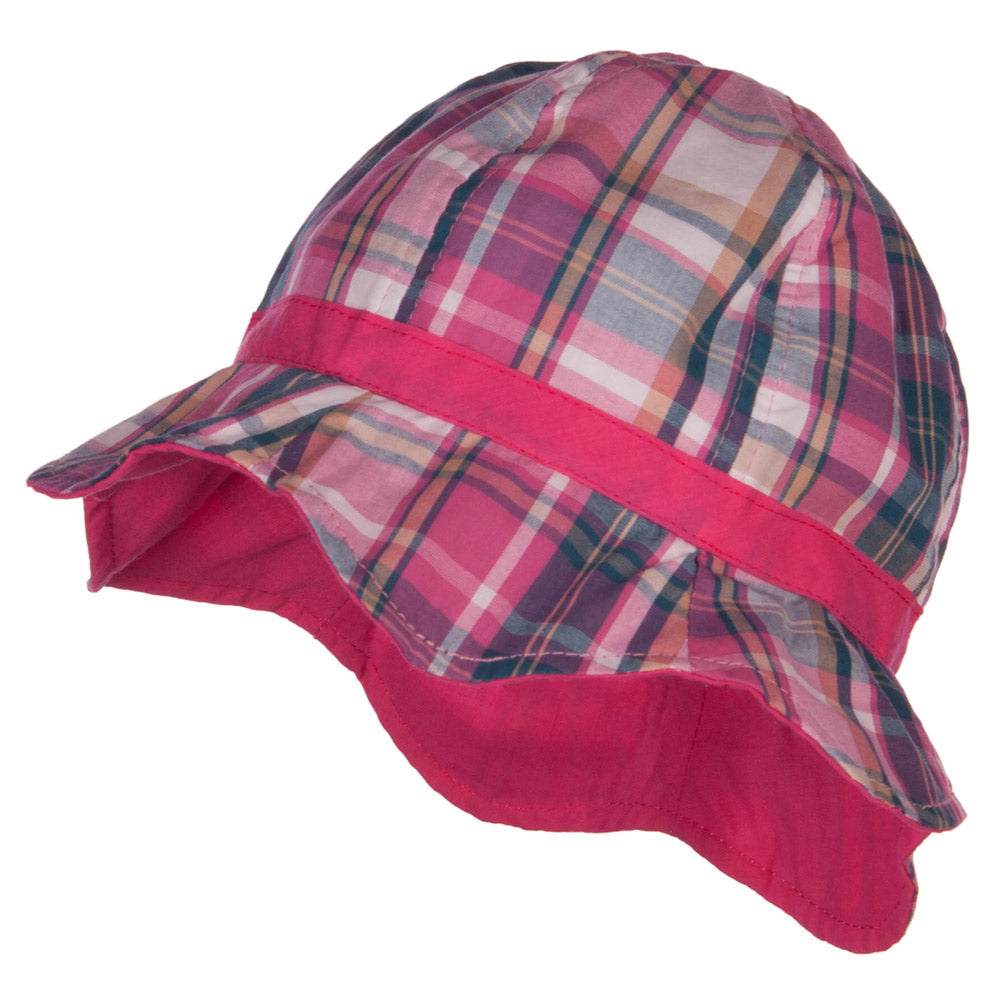 Girl&#039;s Wavy Brim Plaid Cotton Bucket Hat - Pink OSFM