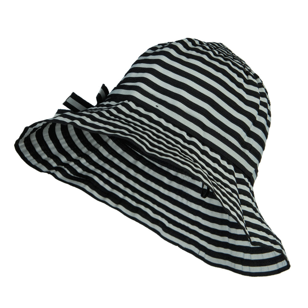 Crushable Lady&#039;s Striped Bucket Hat - Black OSFM