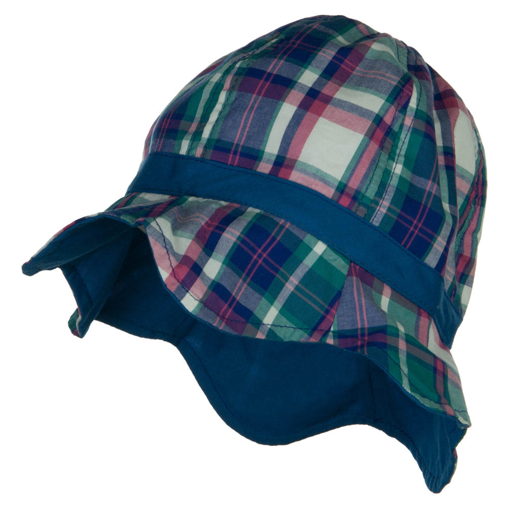 Girl&#039;s Wavy Brim Plaid Cotton Bucket Hat - Blue OSFM