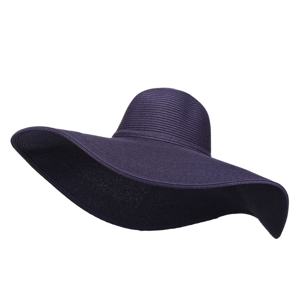 Wavy Brim Paper Braid Sun Hat - Purple OSFM