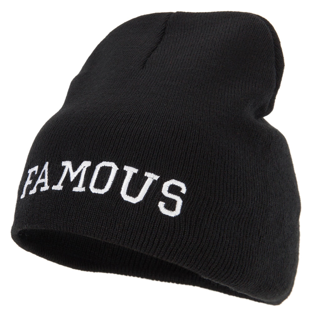 Famous Embroidered Design 8 Inch Knitted Short Beanie - Black OSFM