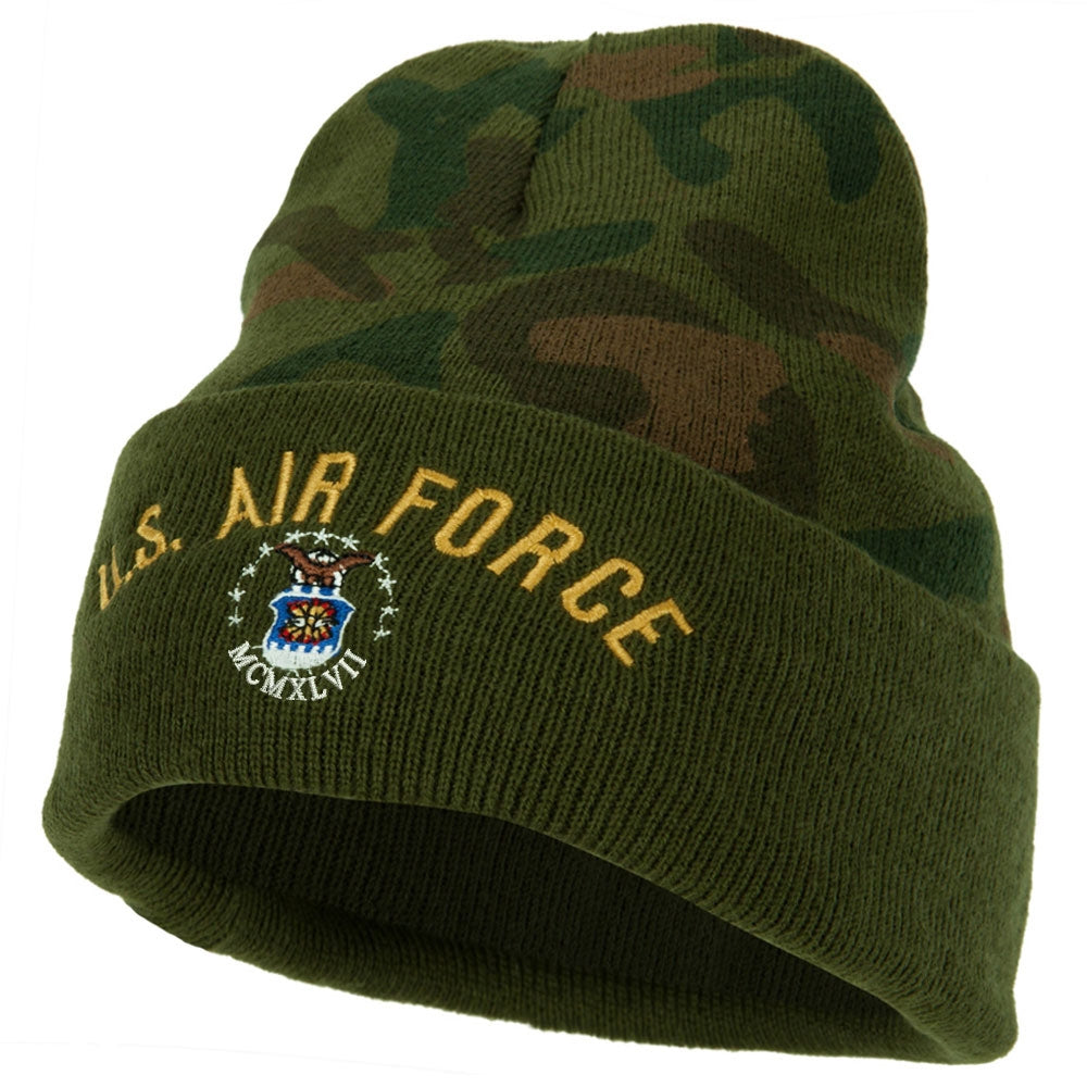 US Air Force Logo Military Embroidered Camo Long Beanie - Green OSFM