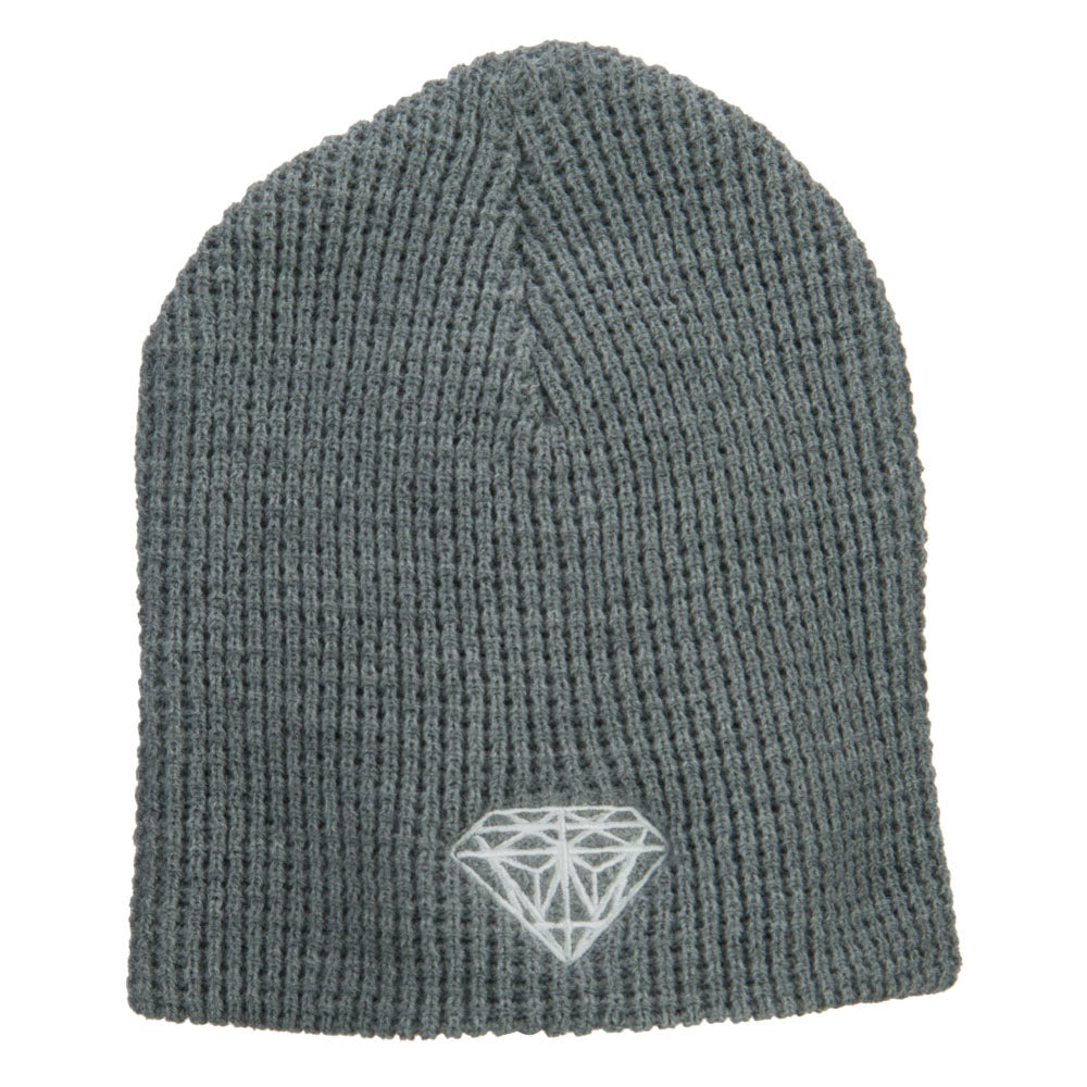 Big Size Diamond Embroidered Waffle Beanie - Grey XL-3XL