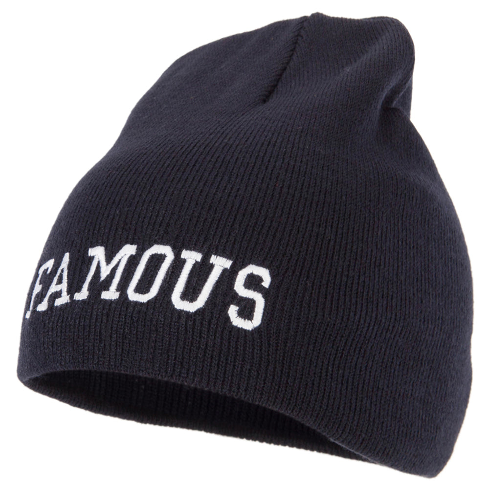 Famous Embroidered Design 8 Inch Knitted Short Beanie - Navy OSFM