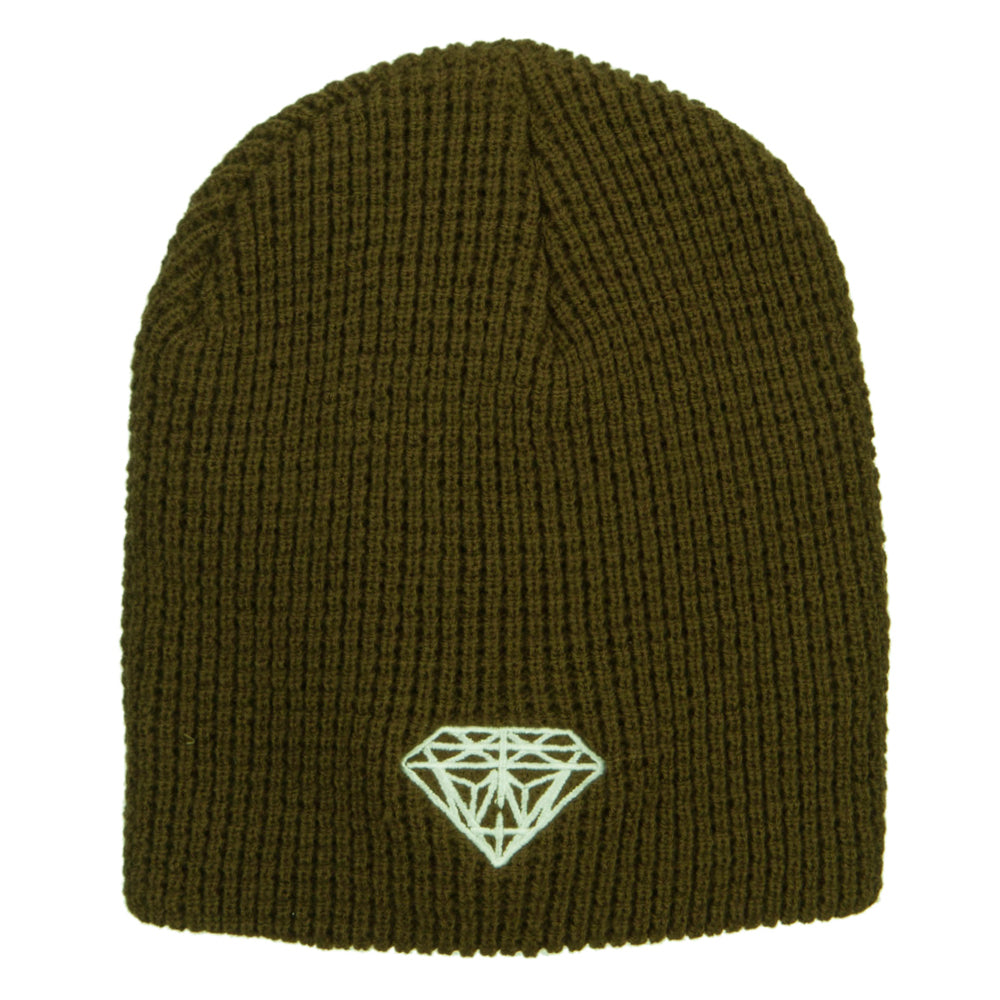 Big Size Diamond Embroidered Waffle Beanie - Olive XL-3XL