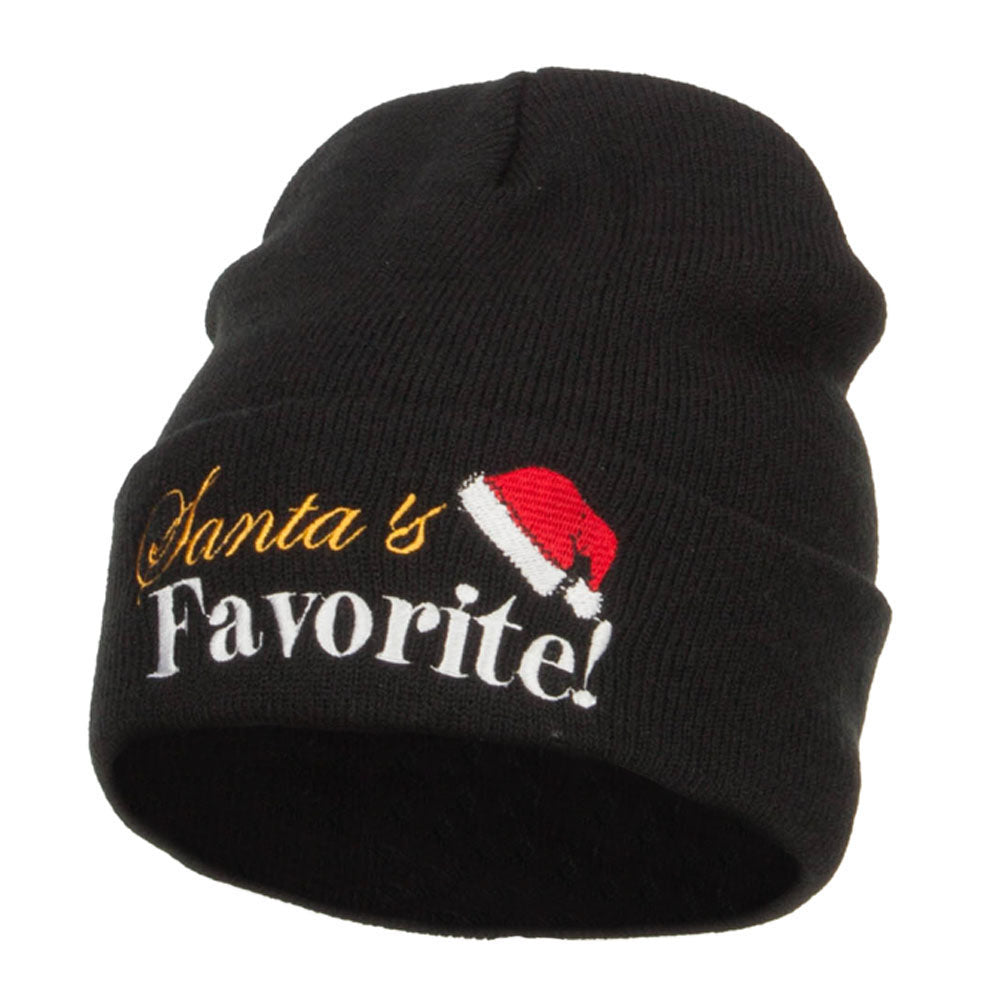 Santa&#039;s Favorite Embroidered Long Beanie - Black OSFM