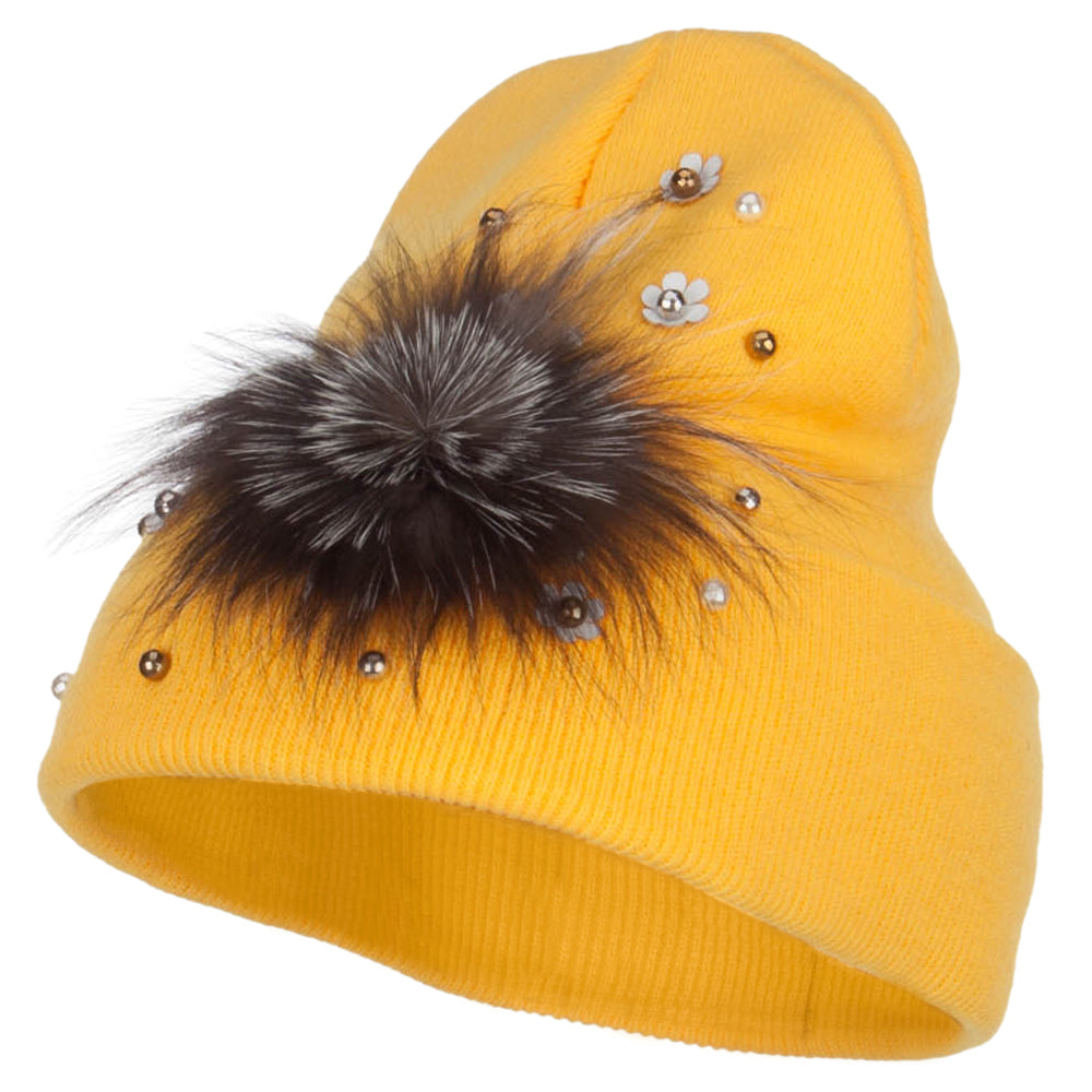 Flat Fur Snow Flake Cuff Beanie - Yellow OSFM