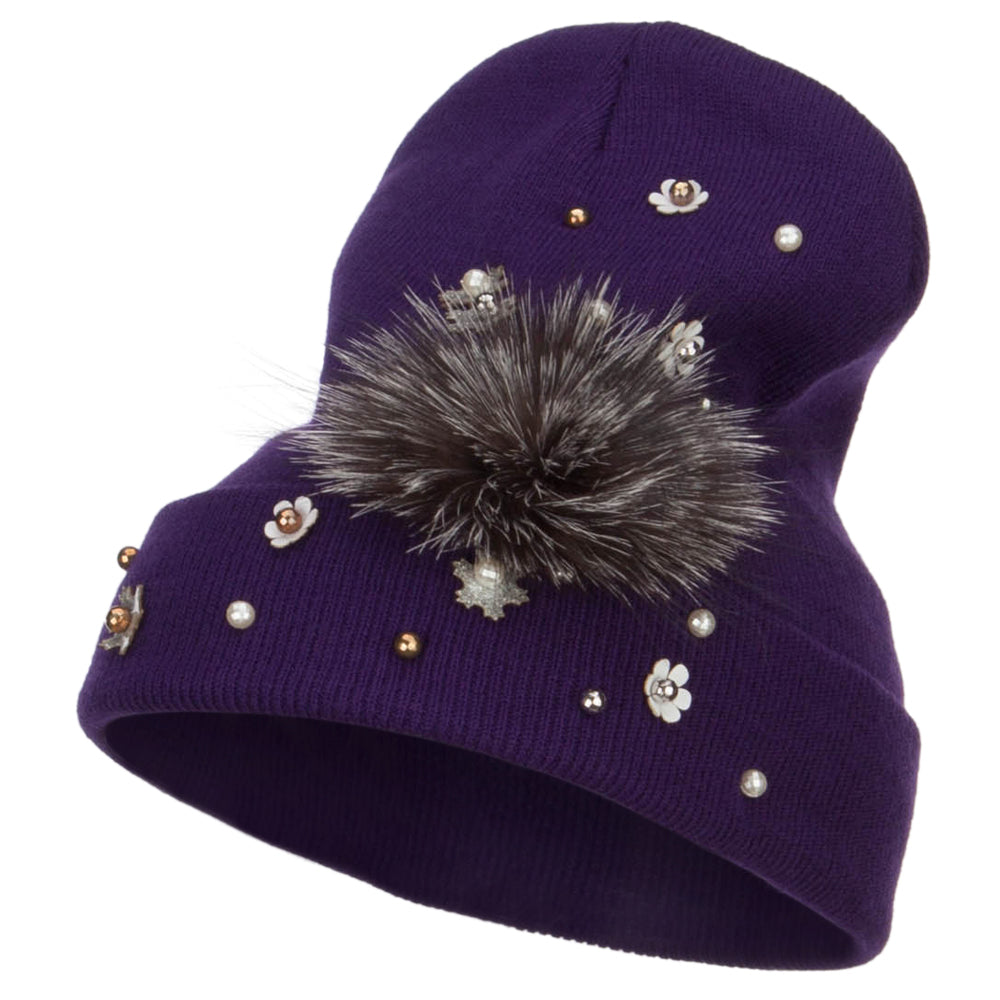 Flat Fur Snow Flake Cuff Beanie - Purple OSFM