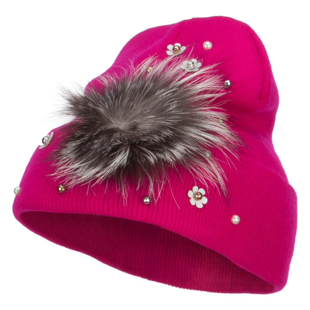 Flat Fur Snow Flake Cuff Beanie - Fuchsia OSFM