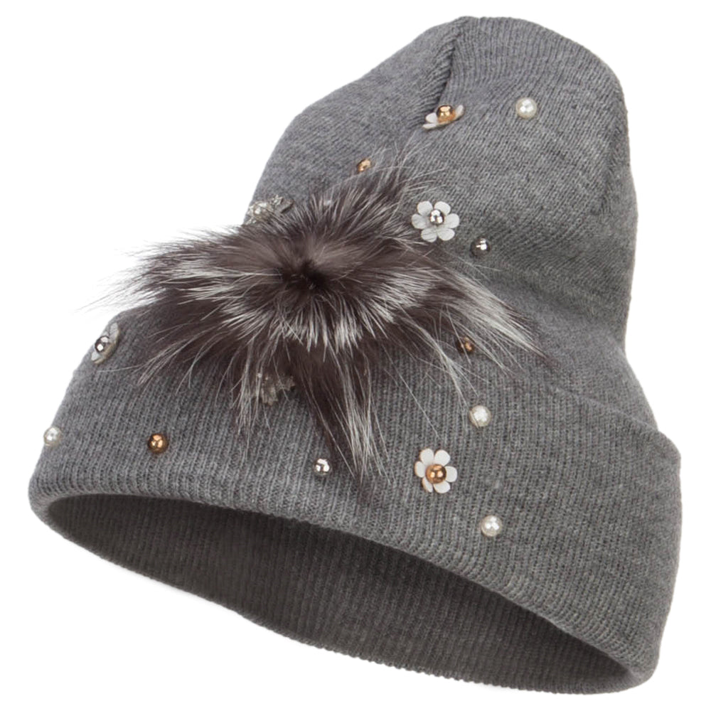 Flat Fur Snow Flake Cuff Beanie - Grey OSFM