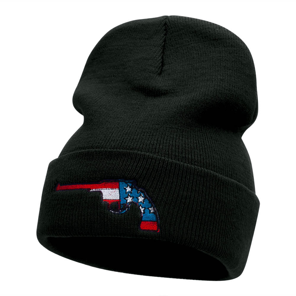 Ruger American Flag Embroidered Long Knitted Beanie - Black OSFM