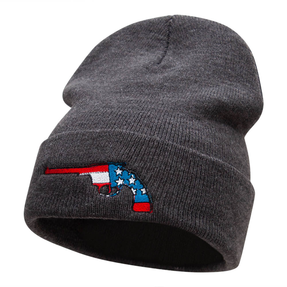 Ruger American Flag Embroidered Long Knitted Beanie - Heather Charcoal OSFM