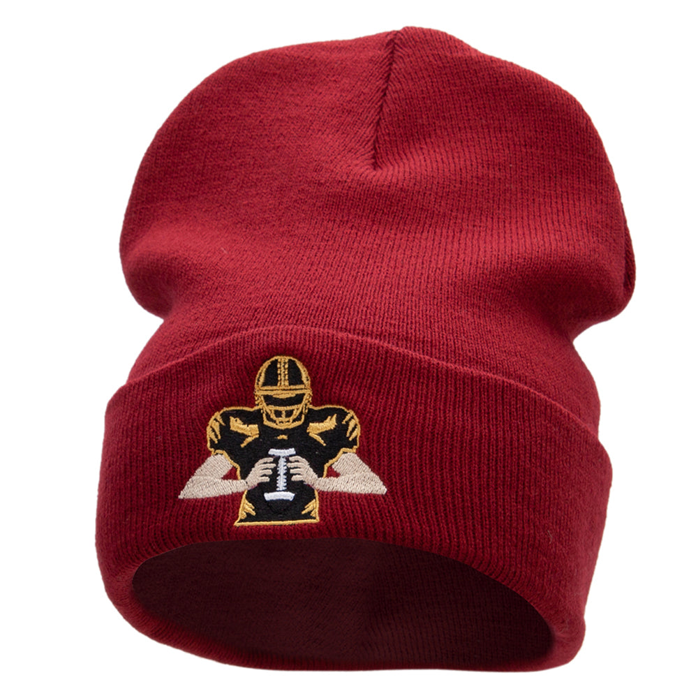 Football Player Embroidered 12 Inch Long Knitted Beanie - Maroon OSFM