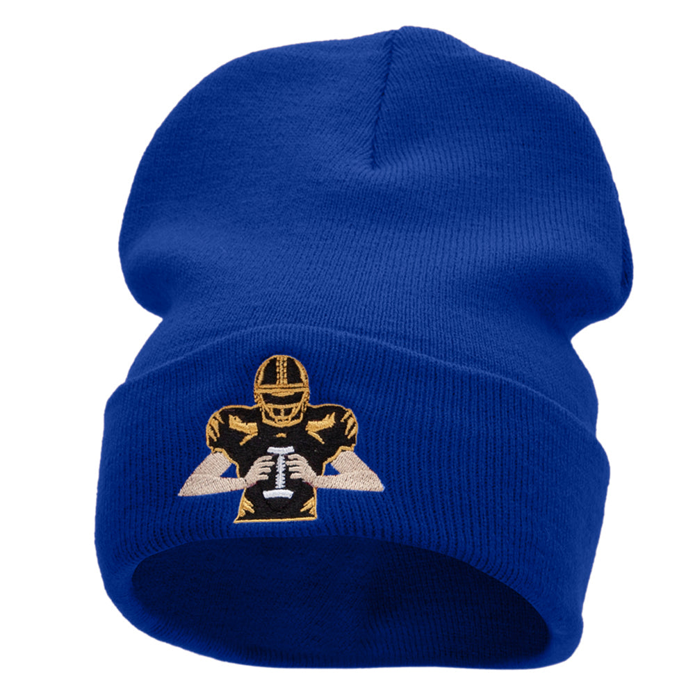 Football Player Embroidered 12 Inch Long Knitted Beanie - Royal OSFM