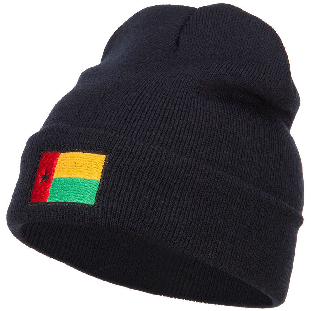 Guinea Bissau Flag Embroidered Long Beanie - Navy OSFM