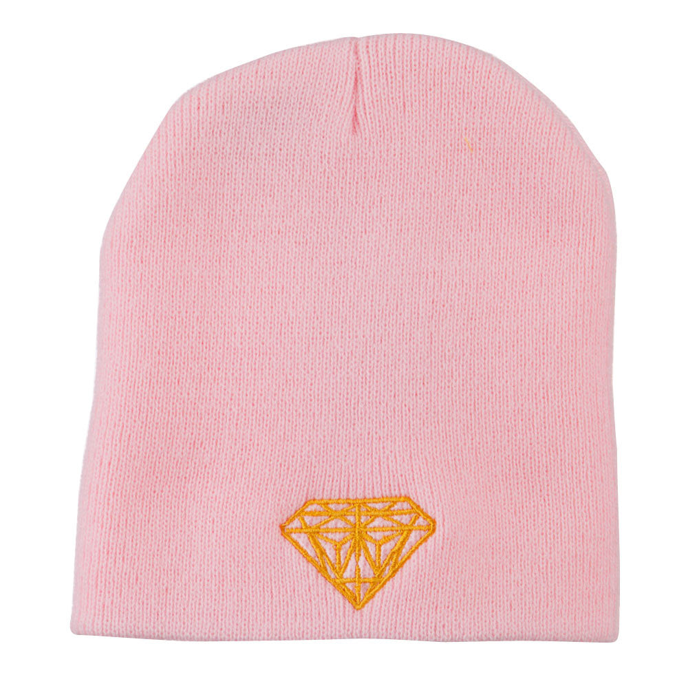 Gold Diamond Embroidered Youth Short Beanie - Light Pink OSFM