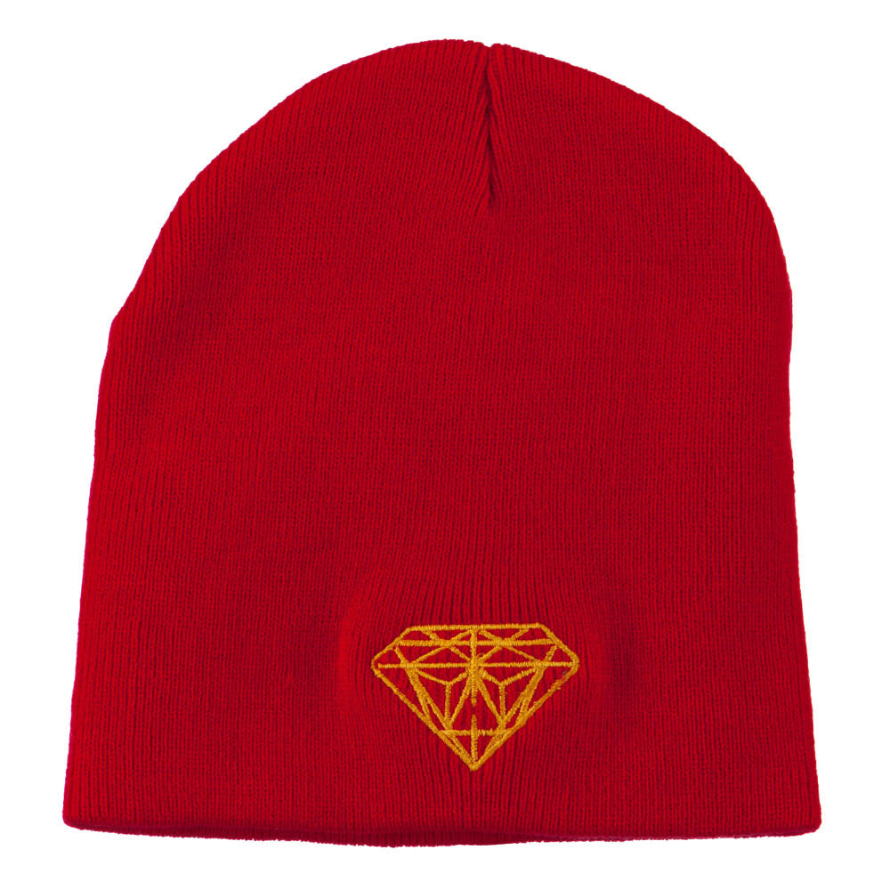 Gold Diamond Embroidered Youth Short Beanie - Red OSFM