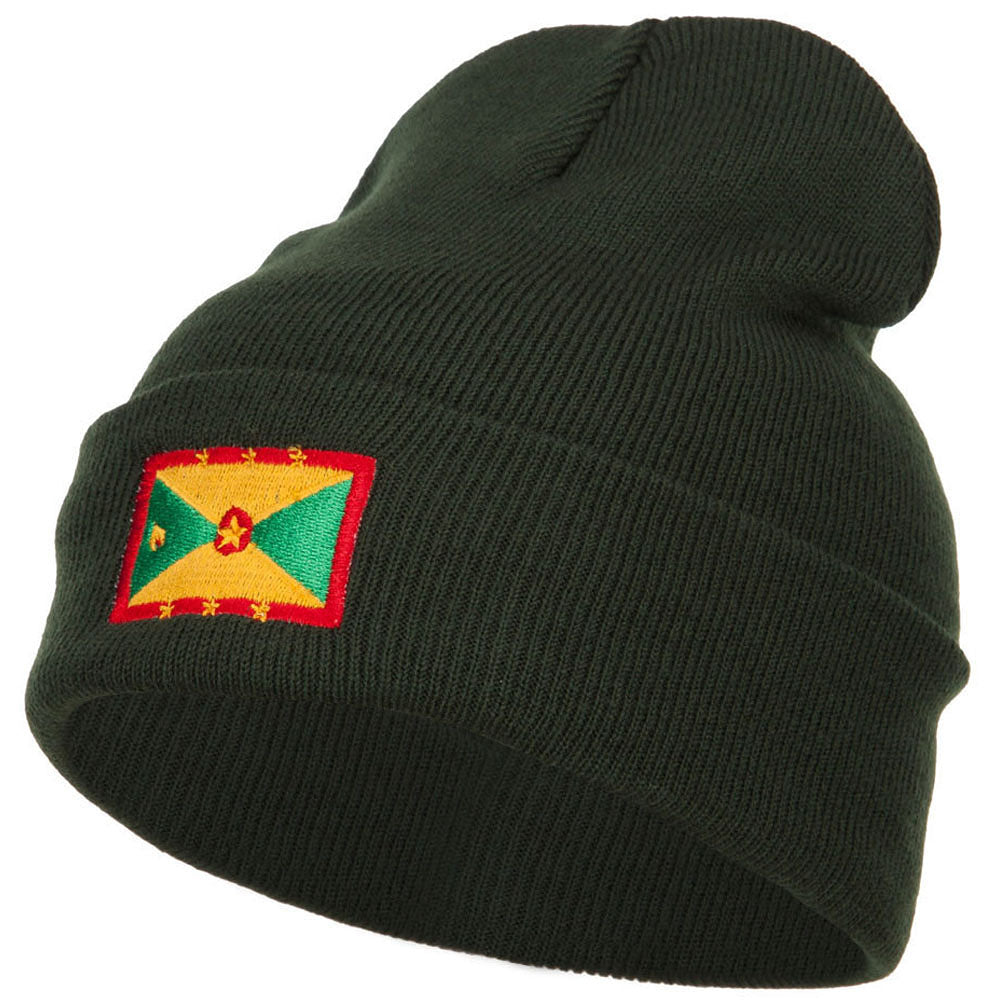 Greada Flag Embroidered Long Beanie - Olive OSFM