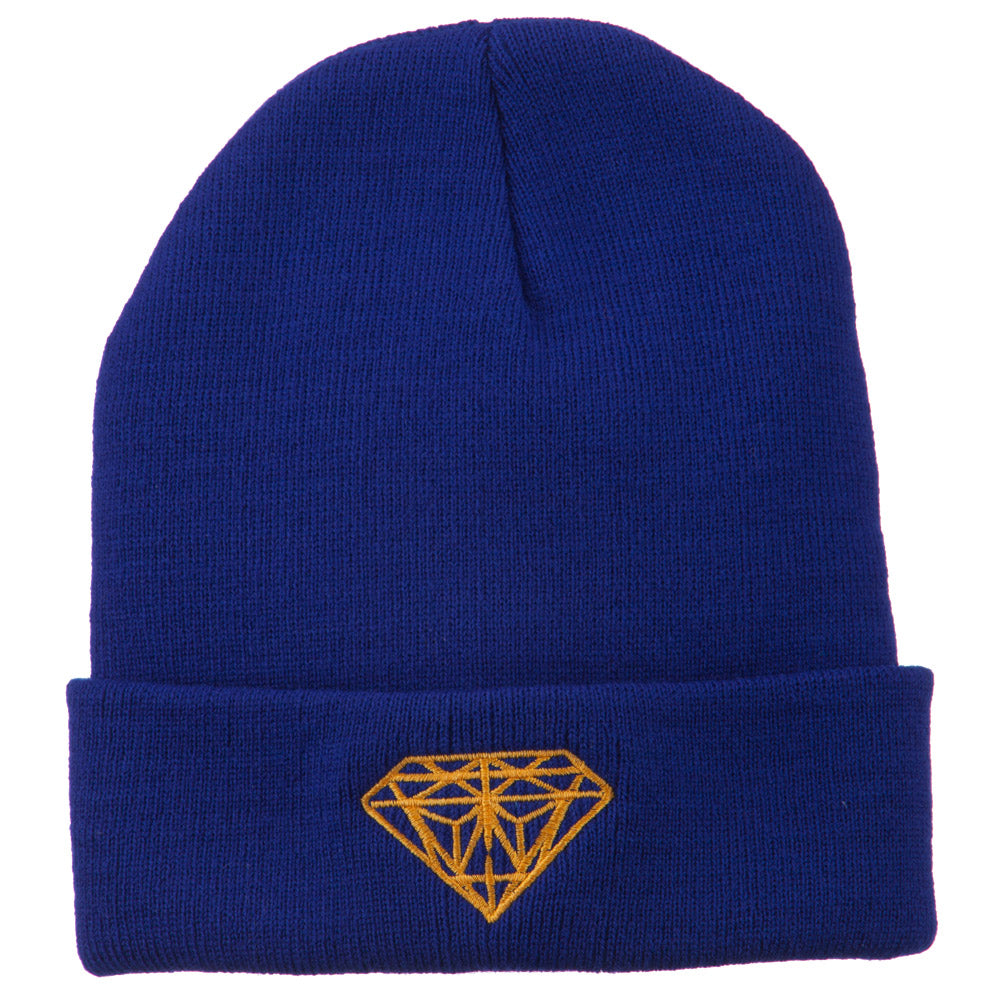 Gold Diamond Embroidered Long Cuff Beanie - Royal OSFM