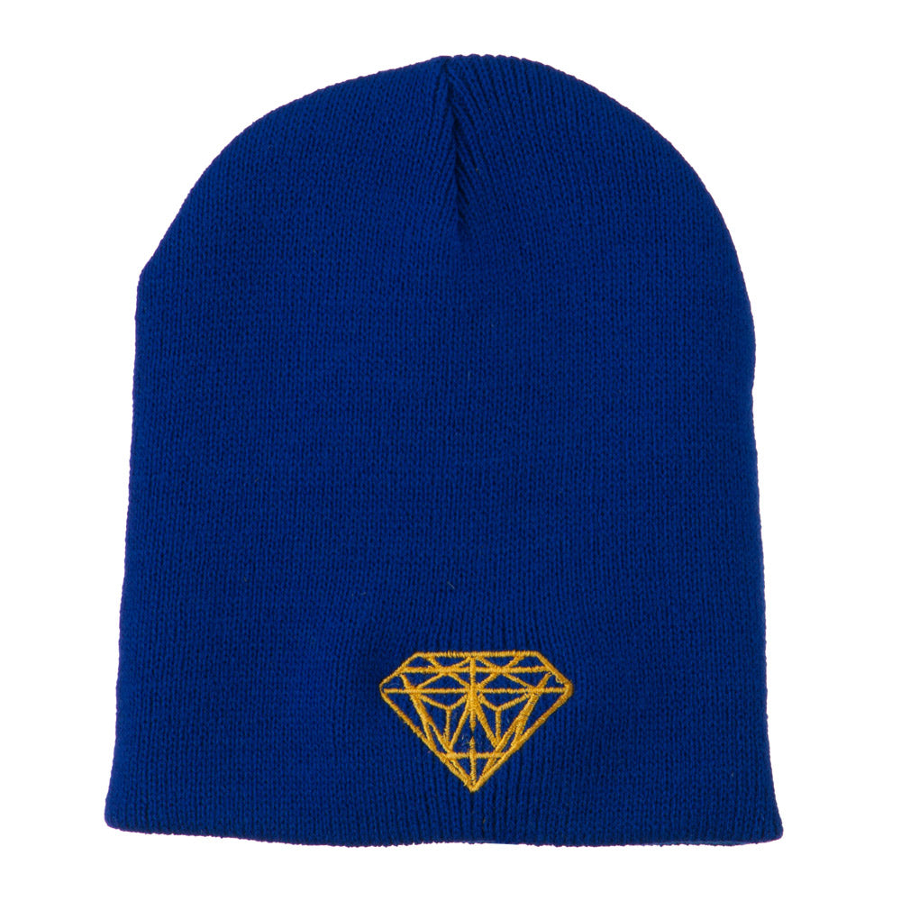 Gold Diamond Embroidered Youth Short Beanie - Royal OSFM