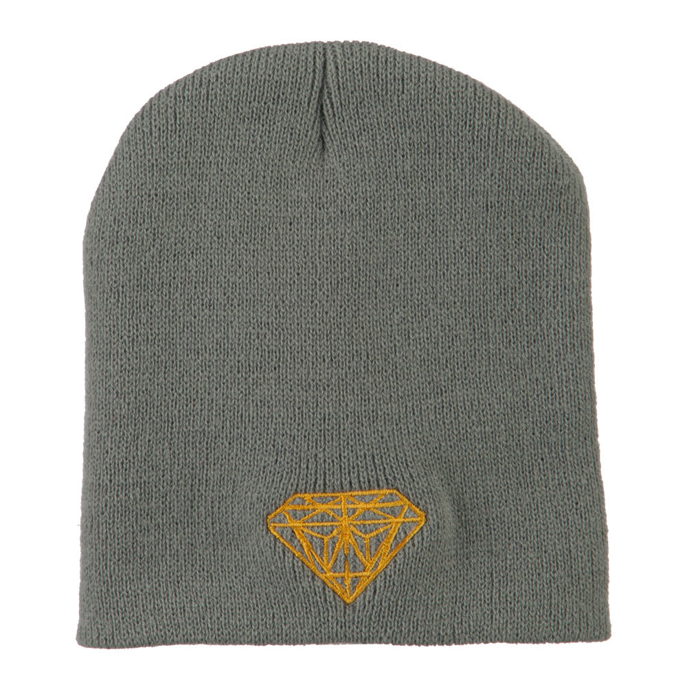 Gold Diamond Embroidered Youth Short Beanie - Grey OSFM