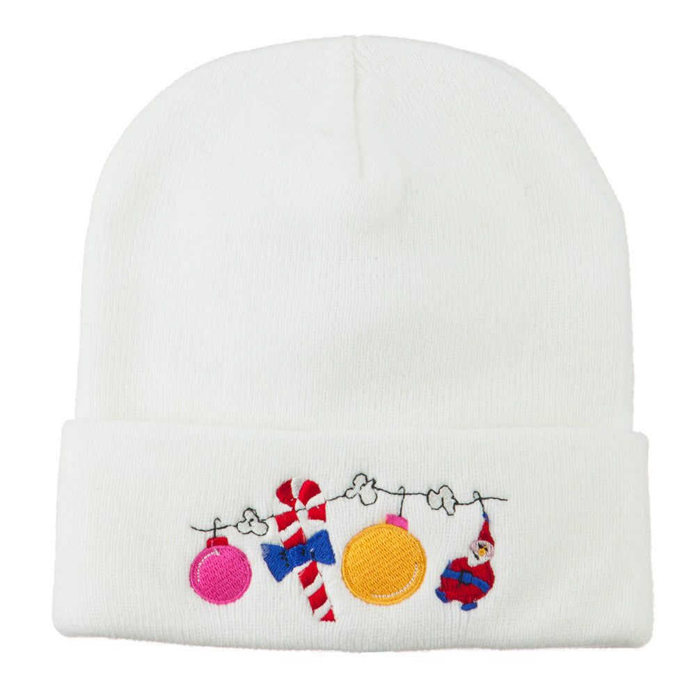 Christmas Garland Elf Candy Embroidered Beanie - White OSFM