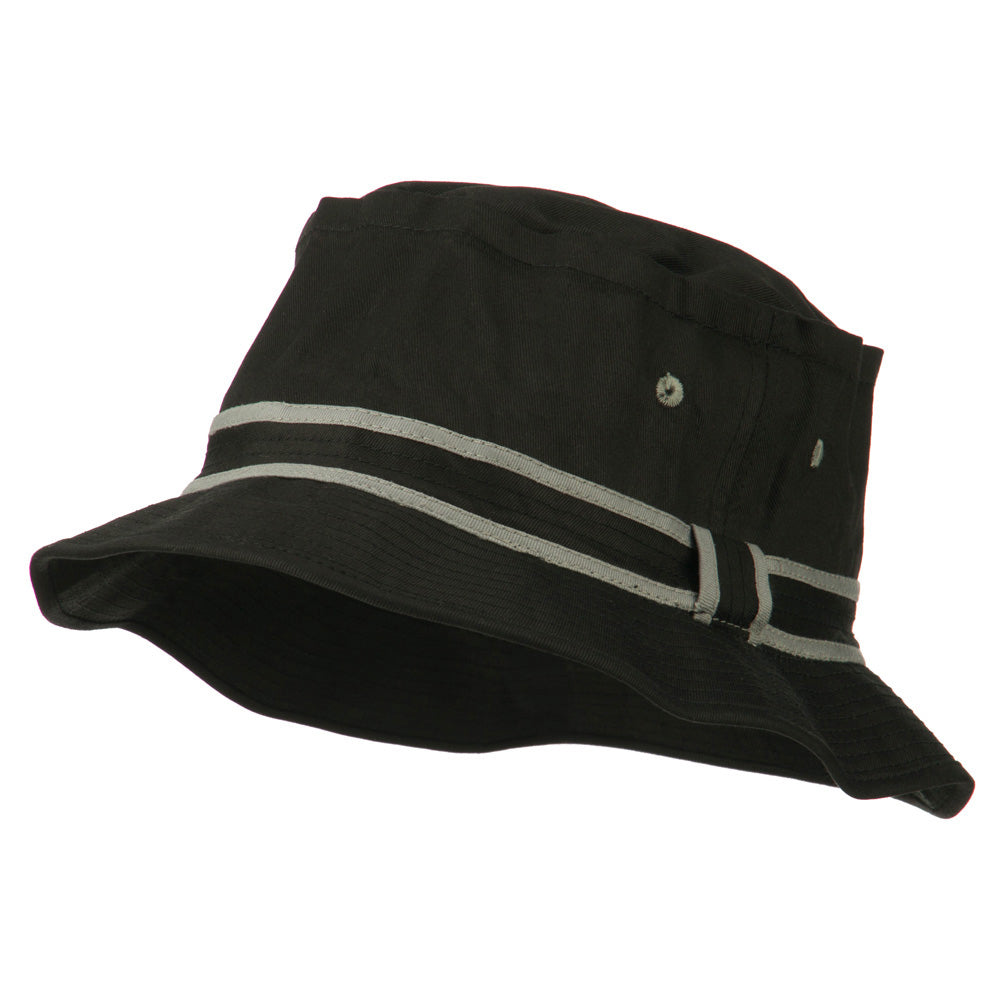 Striped Hat Band Fisherman Bucket Hat - Black Grey S-M