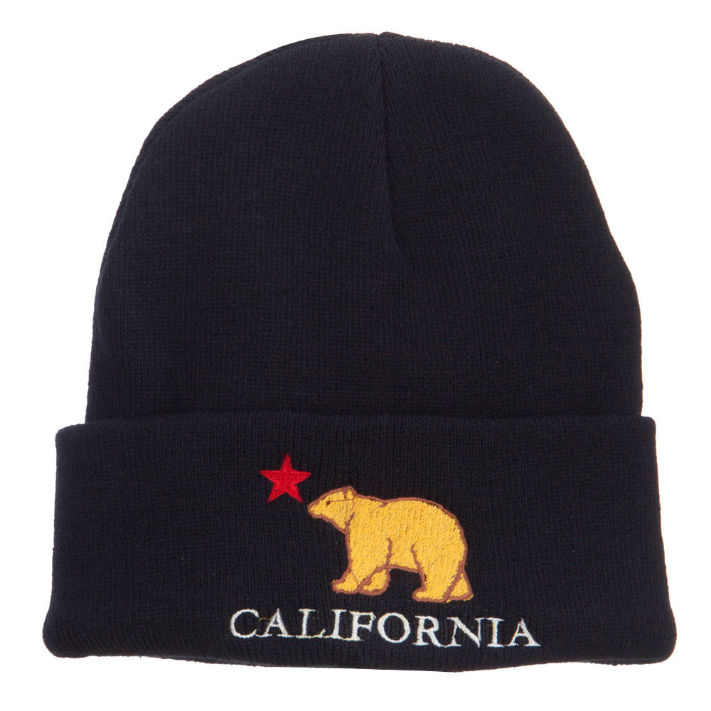 California Bear Embroidered Cuff Beanie - Black OSFM