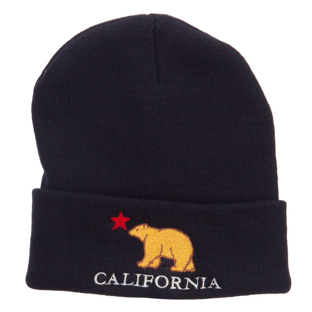 California Bear Embroidered Cuff Beanie - Navy OSFM