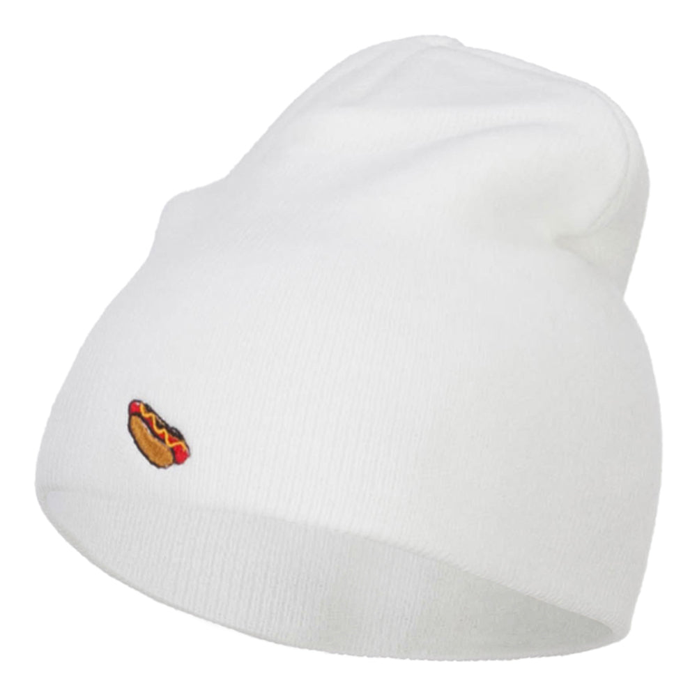 Mini Hot Dog Embroidered Short Beanie - White OSFM