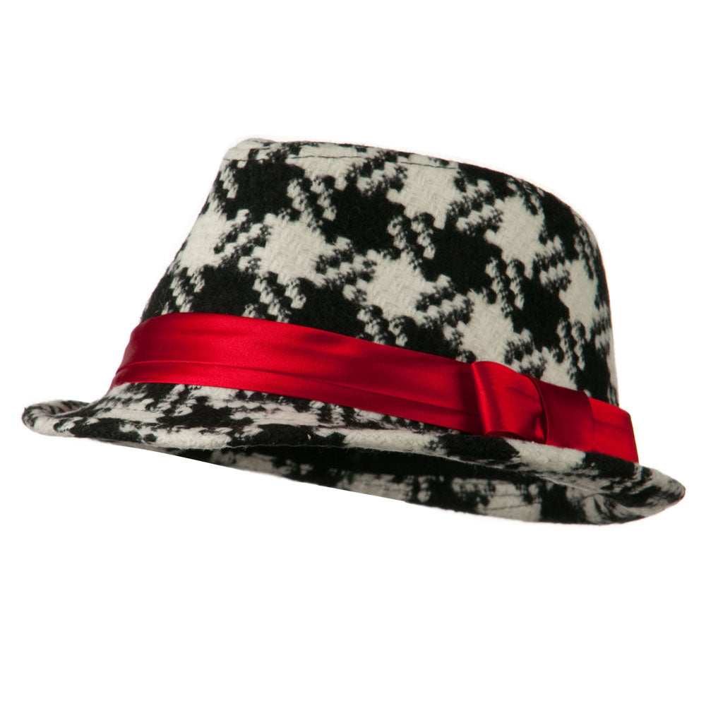 Girls Acrylic Blend Houndstooth Fedora - Black White OSFM