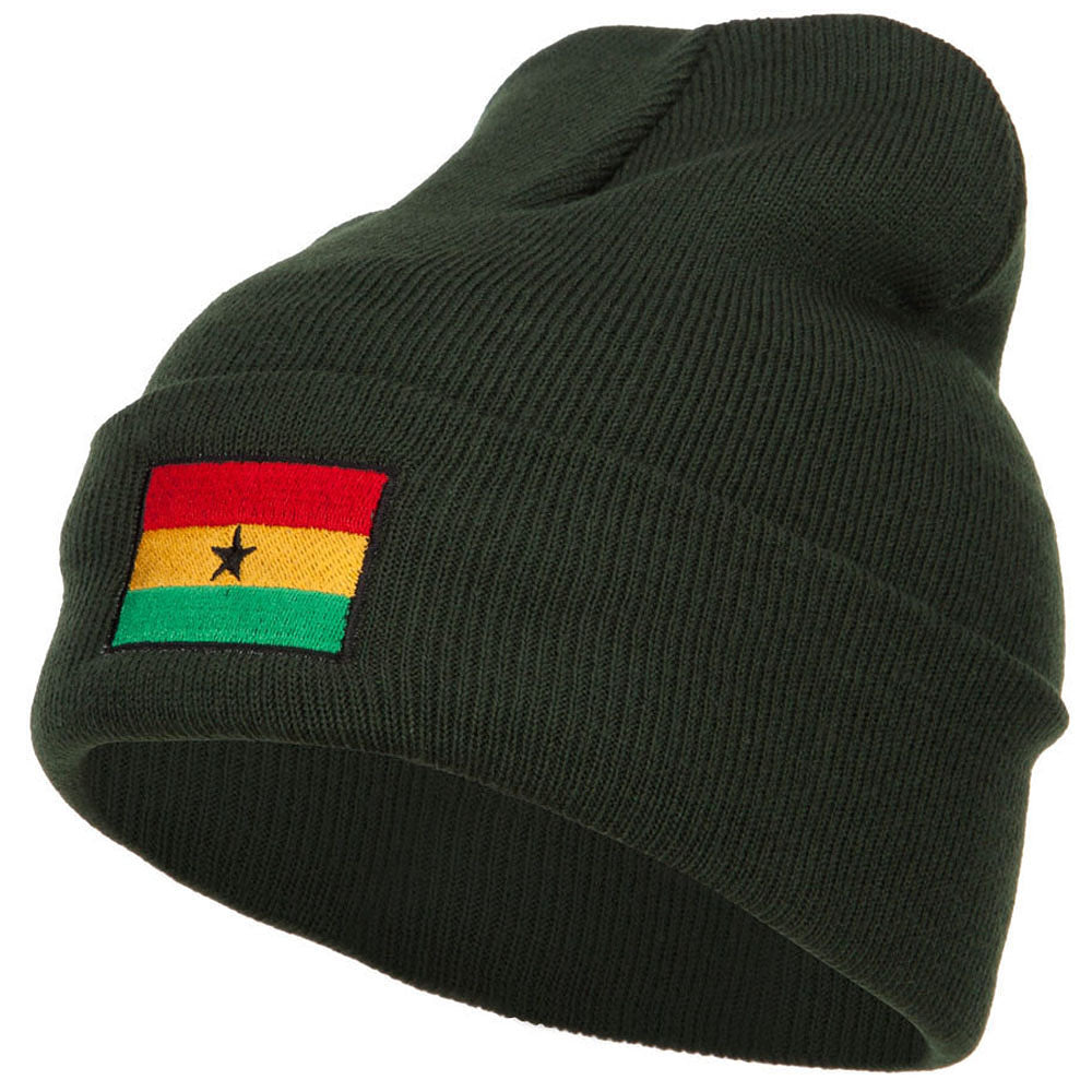 Ghana Flag Embroidered Long Beanie - Olive OSFM