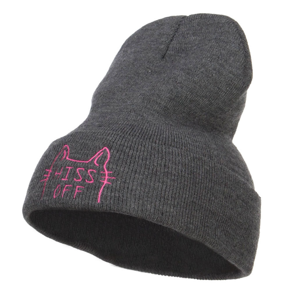 Halloween Hiss Off Embroidered Long Beanie - Dk Grey OSFM