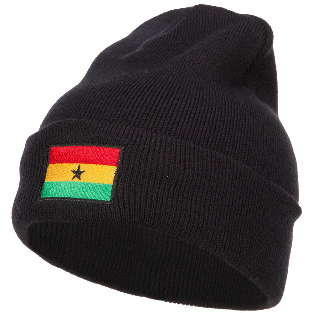 Ghana Flag Embroidered Long Beanie - Black OSFM
