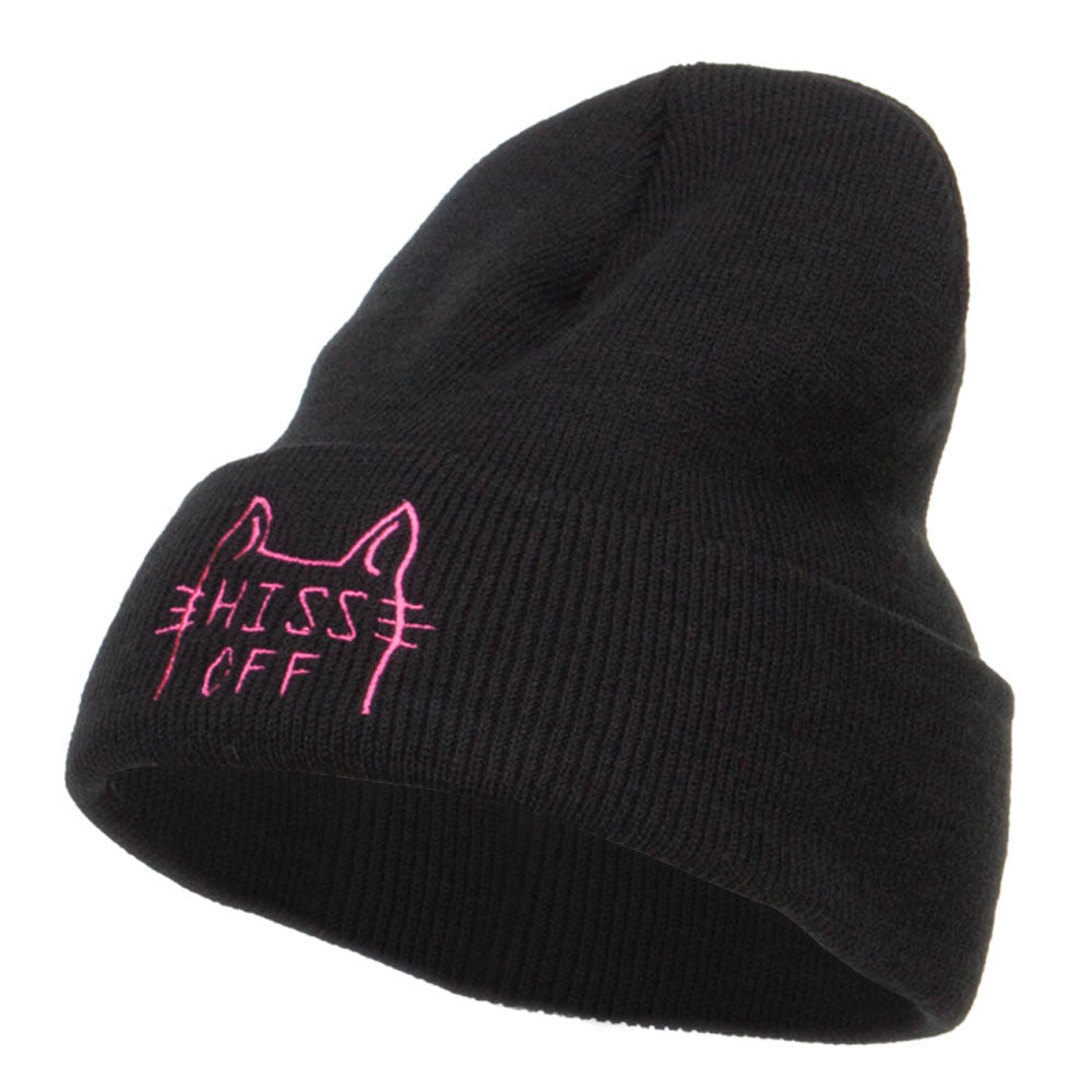 Halloween Hiss Off Embroidered Long Beanie - Black OSFM