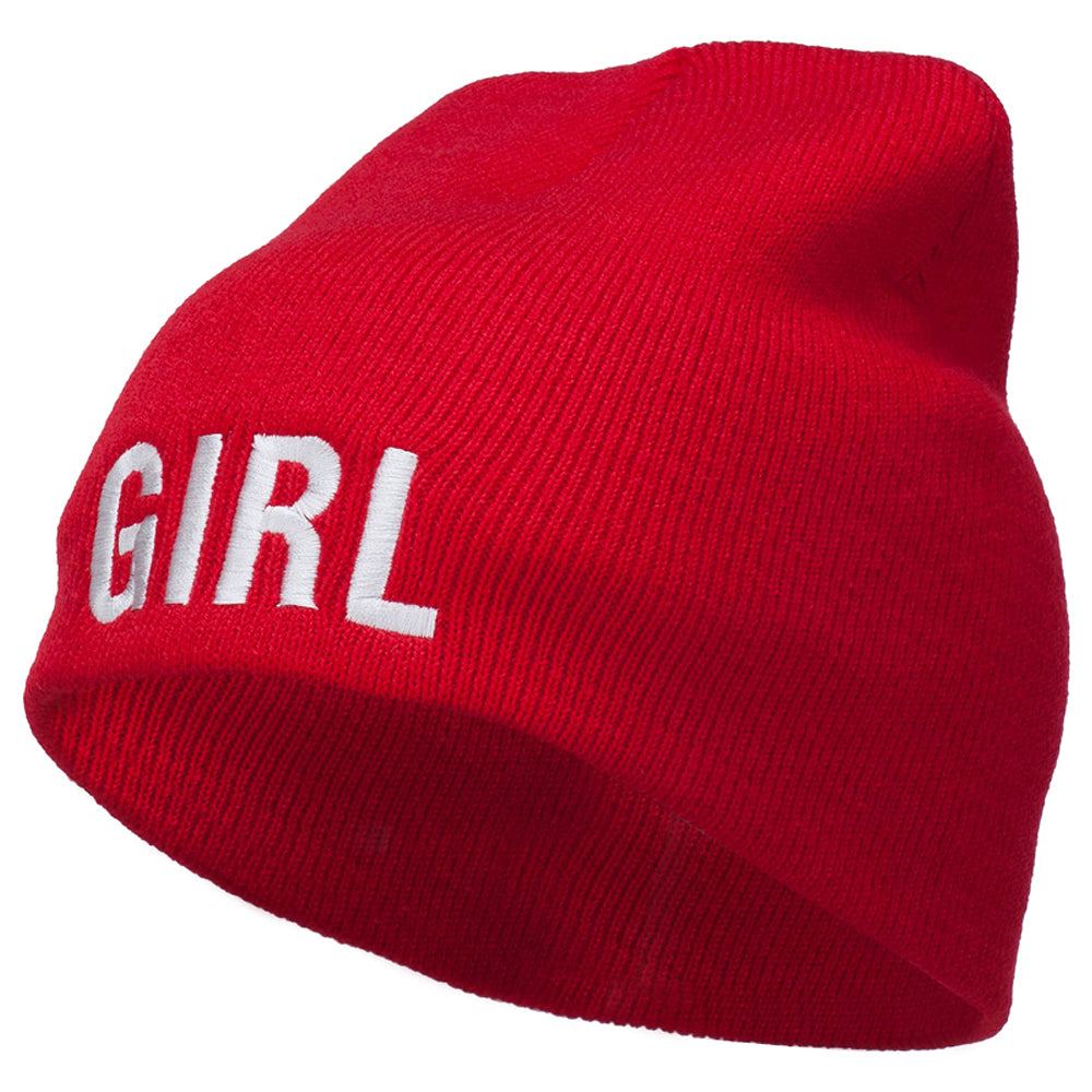 Girl Embroidered Short Beanie - Red OSFM