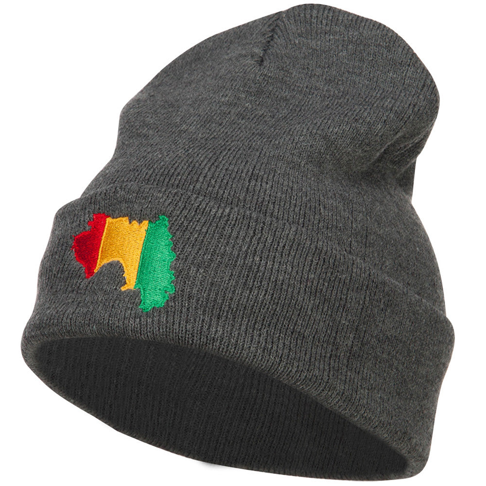 Guinea Flag Map Embroidered Long Beanie - Dk Grey OSFM