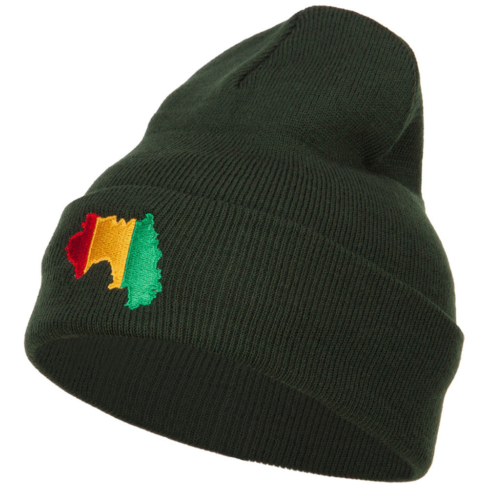 Guinea Flag Map Embroidered Long Beanie - Olive OSFM