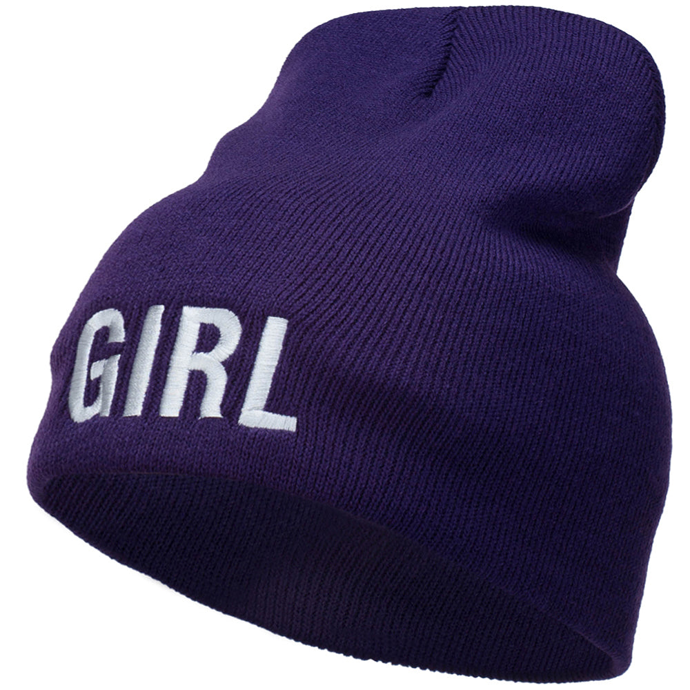 Girl Embroidered Short Beanie - Purple OSFM