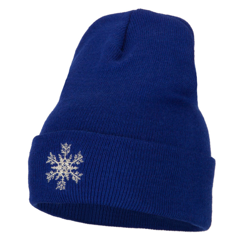 Glitter Snowflake Embroidered Knitted Long Beanie - Royal OSFM