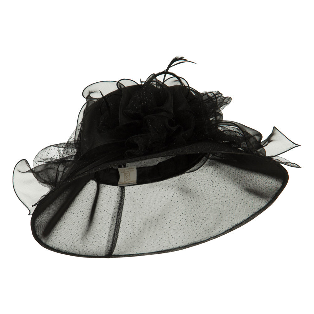 Glitter Big Bow Organza Hat - Black OSFM