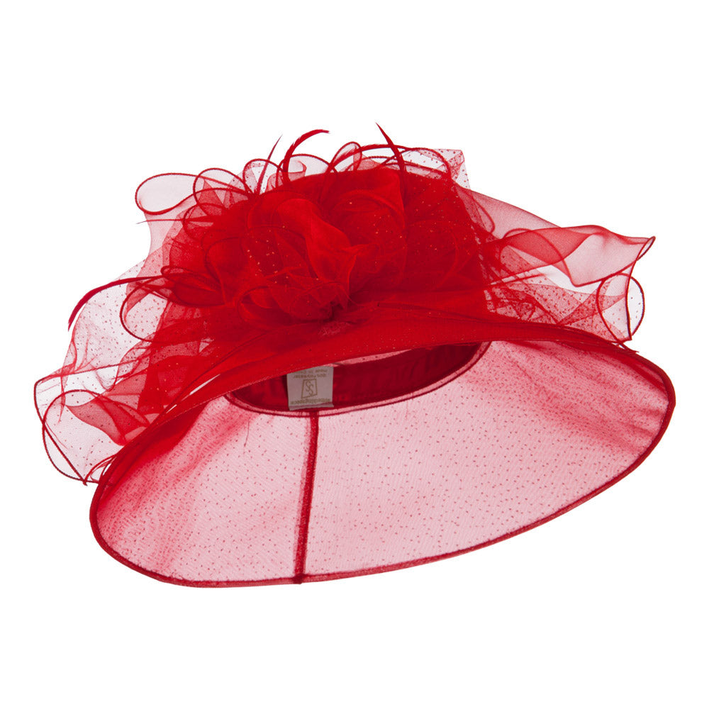 Glitter Big Bow Organza Hat - Red OSFM