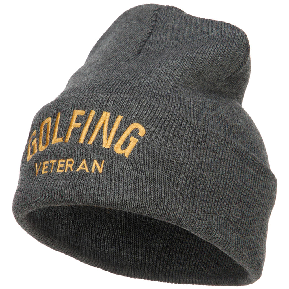 Golfing Veteran Embroidered Long Beanie - Dk Grey OSFM