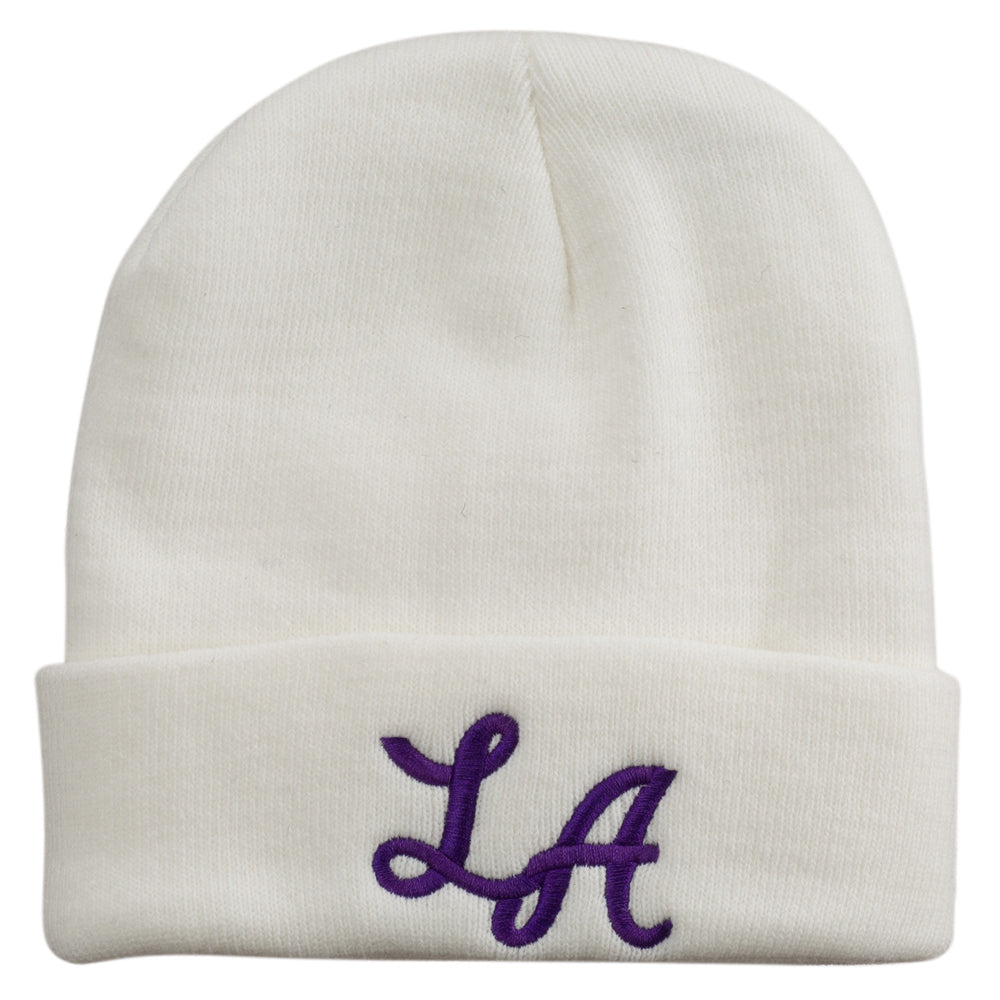 Graffiti LA Embroidered Long Cuff Beanie - White OSFM