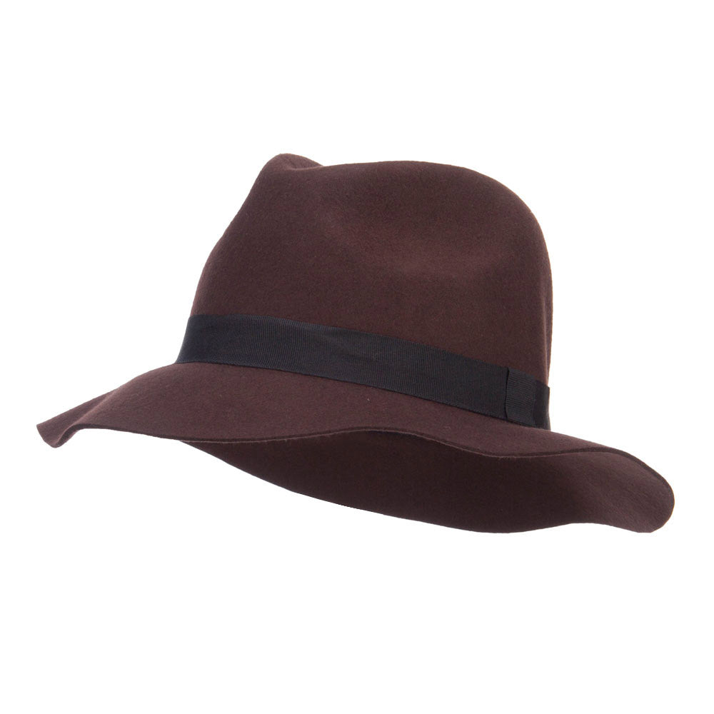 Women&#039;s Wool Felt Big Brim Fedora - Brown OSFM