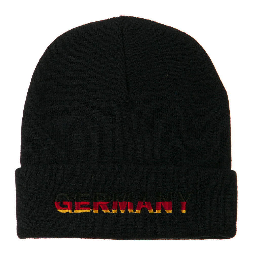 Germany Embroidered Long Beanie - Black OSFM