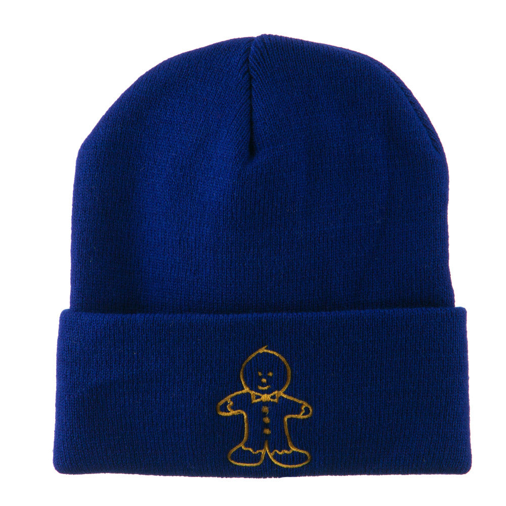 Gingerbread Man Embroidered Long Beanie - Royal OSFM