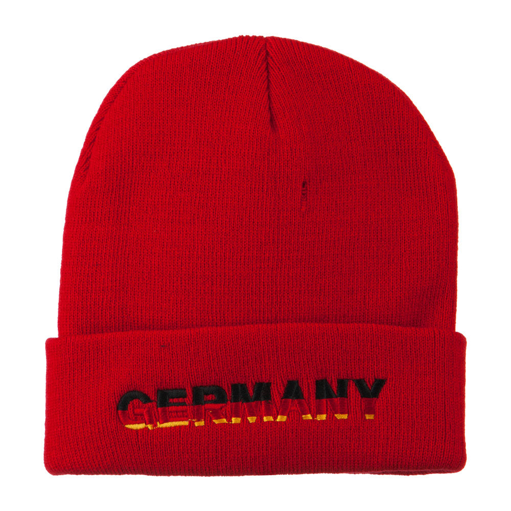 Germany Embroidered Long Beanie - Red OSFM