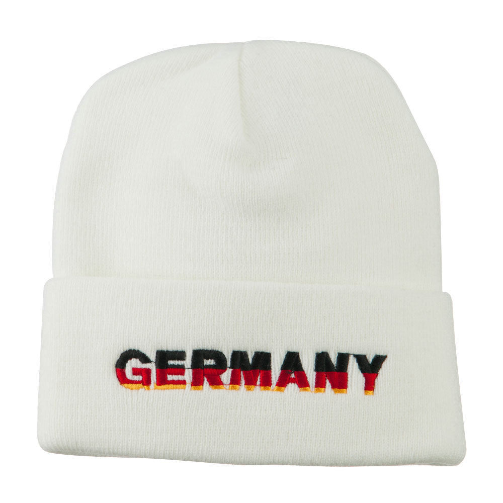 Germany Embroidered Long Beanie - White OSFM
