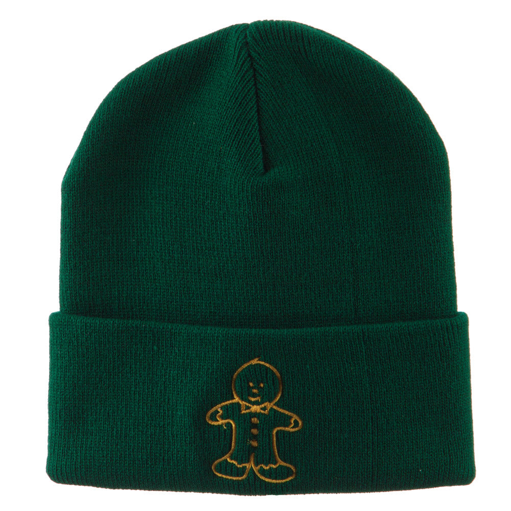 Gingerbread Man Embroidered Long Beanie - Green OSFM